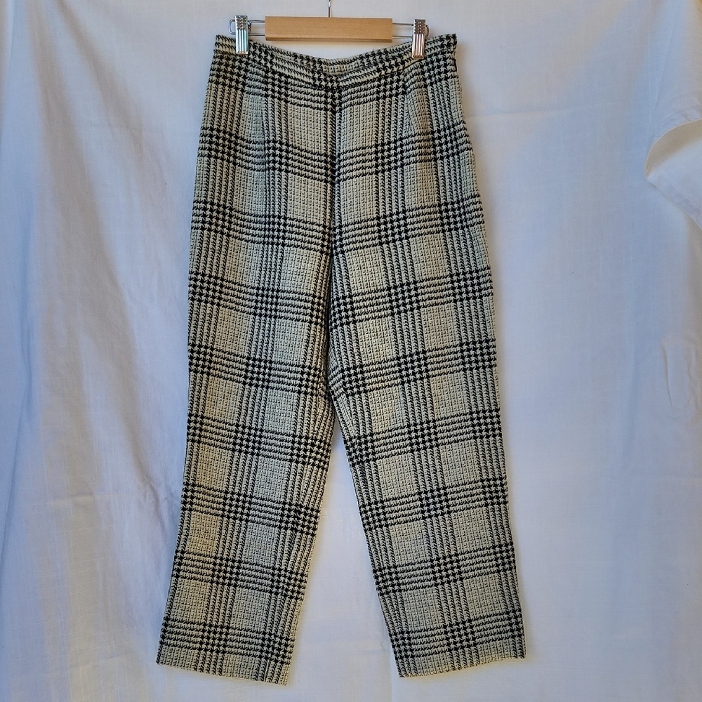 Banu Paris Elegant Black and Cream Checkered High Waist Women's Pants